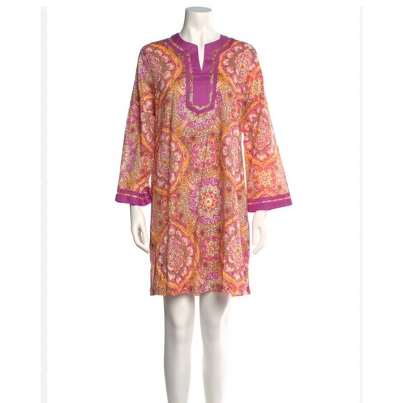 Oscar De La Renta Womens Long Sleeve Pink Paisley Print Mini Shift Dress Sz S - Picture 4 of 12